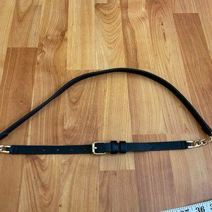 The Limited thin black synthetic leather belt with gold chain accents at sides